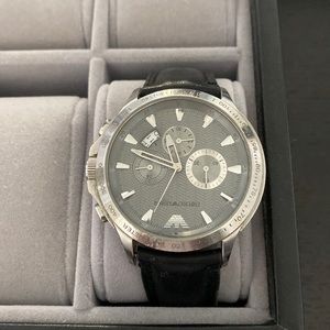 Armani Mens Watch black leather strap